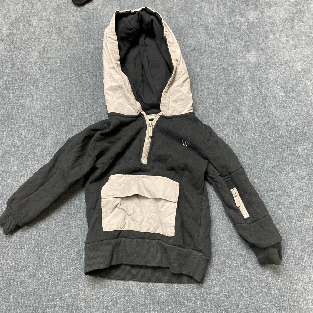 Tahari Hoodie Toddler Boys 3T Black Beige Long Sleeve Fleece Lined Quarter Zip